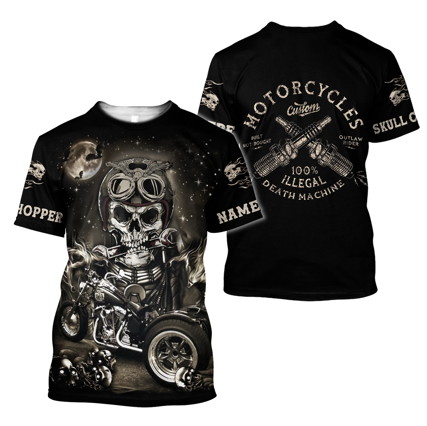 Customize Name Motorcycle Racing 3D All Over Printed Unisex Shirts Skull Chopper