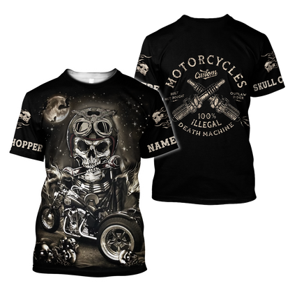 Customize Name Motorcycle Racing 3D All Over Printed Unisex Shirts Skull Chopper