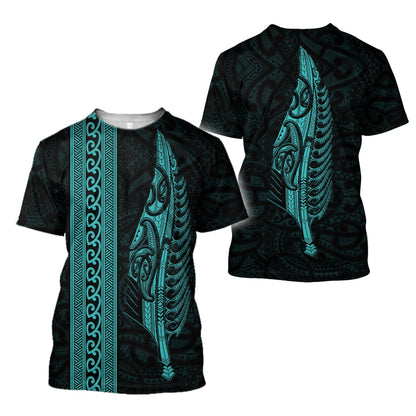 Maori Silver Fern Turquoise 3D Printed Unisex Shirts