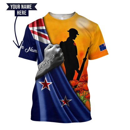 Lest we forget Custom name New Zealand Veteran 3D print shirt