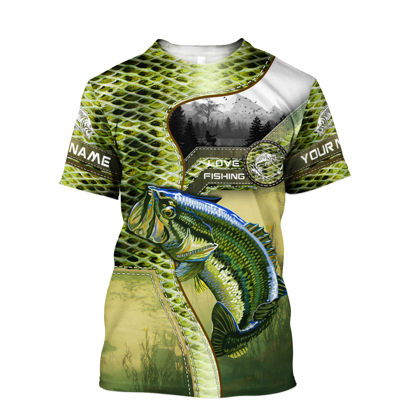 Custom name Bass Master Fishing camo 3D print shirts