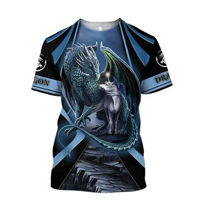 Premium All Over Printed Blue Dragon And Horse Shirts MEI