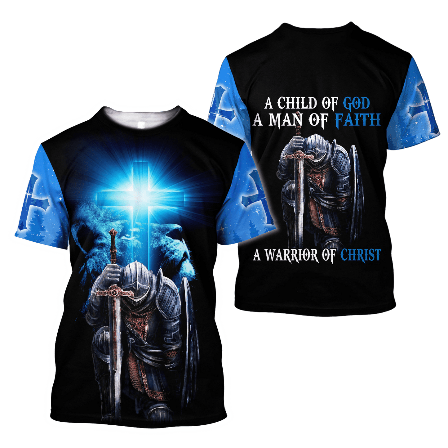 Jesus Christ Lion Blue Cross Child of God Man of Faith Warrior of Christ 3D Printed Hoodie, T-Shirt for Men and Women