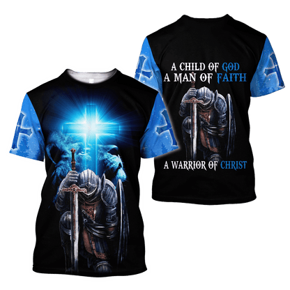Jesus Christ Lion Blue Cross Child of God Man of Faith Warrior of Christ 3D Printed Hoodie, T-Shirt for Men and Women