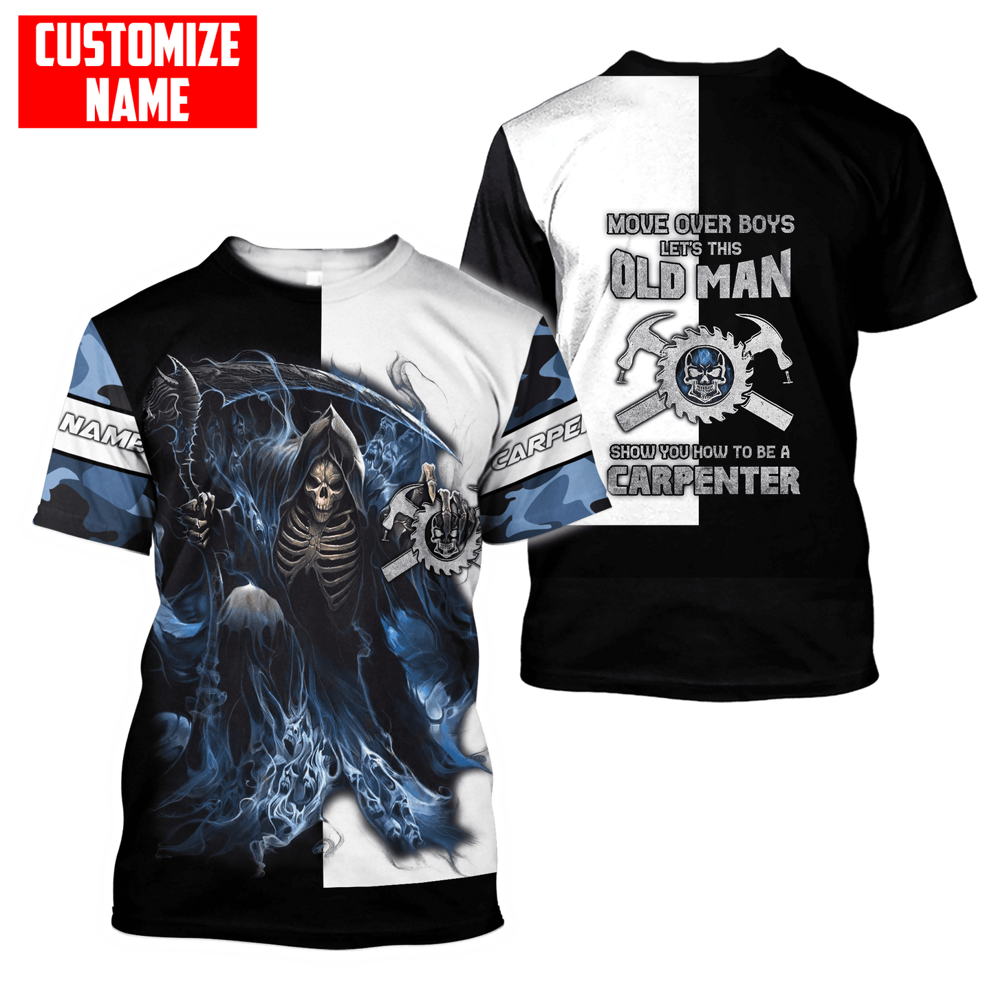 Personalized Name Carpenter 3D All Over Printed Unisex Blue Camo