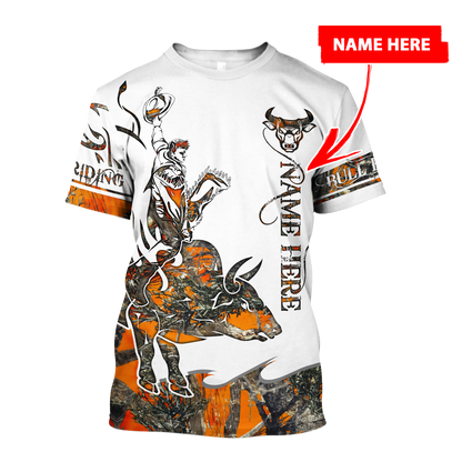 Personalized Name Bull Riding 3D All Over Printed Unisex Shirts Orange Tattoo