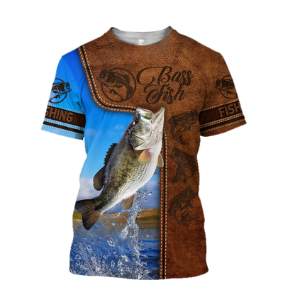 Bass Fishing water camo Cosplay leather 3D print shirts