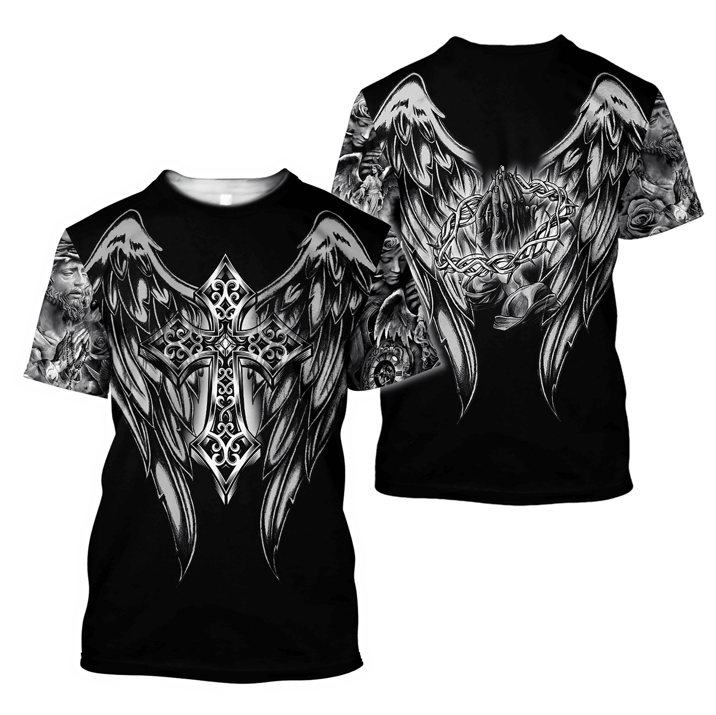 Jesus Christ Cross and Wings Black 3D Printed Hoodie, T-Shirt for Men and Women