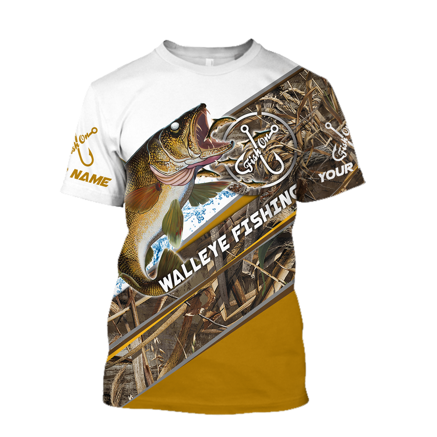 Custom name Walleye Fishing camo 3D print shirts