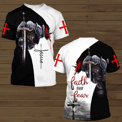 Faith Over Fear Knight Jesus Christ 3D All Over Printed Shirts