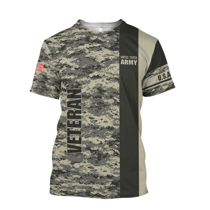 US Army Veteran Personalized name 3D All Over Printed Unisex Shirts