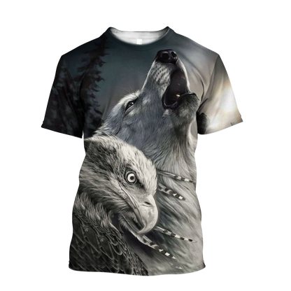 Eagle And Wolf Native American Hoodie 3D All Over Printed Shirts