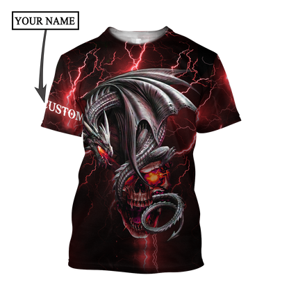 Dragon Skull Red 3D Shirt For Men And Women Custom Name