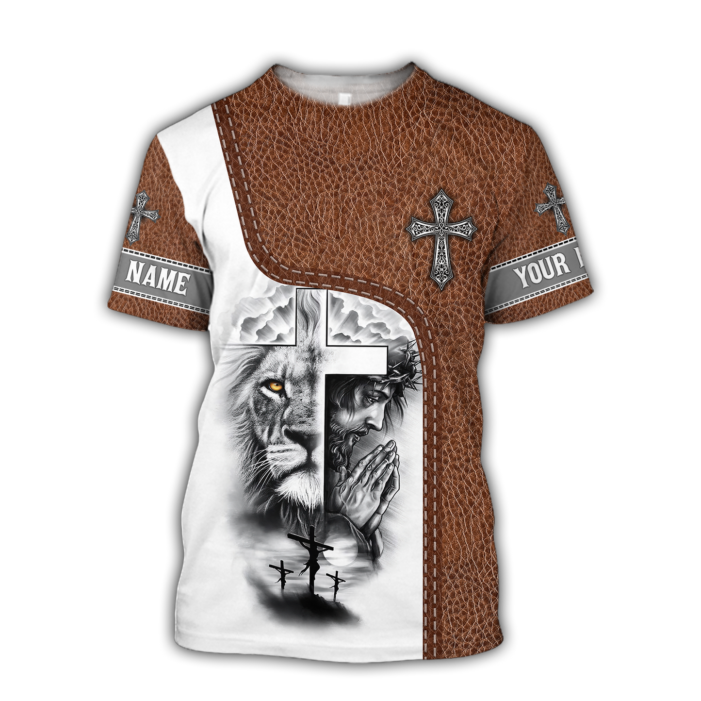 Jesus Christ Cross and Lion Personalized Name 3D Printed Hoodie, T-Shirt for Men and Women