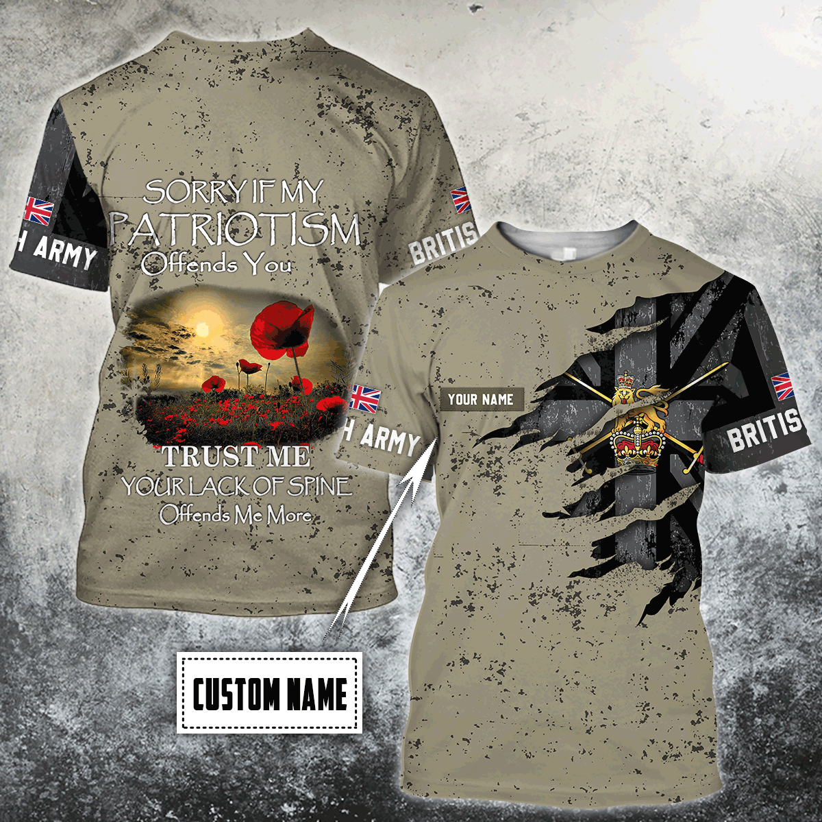 Custom name British Camo 3D Design Print Shirts