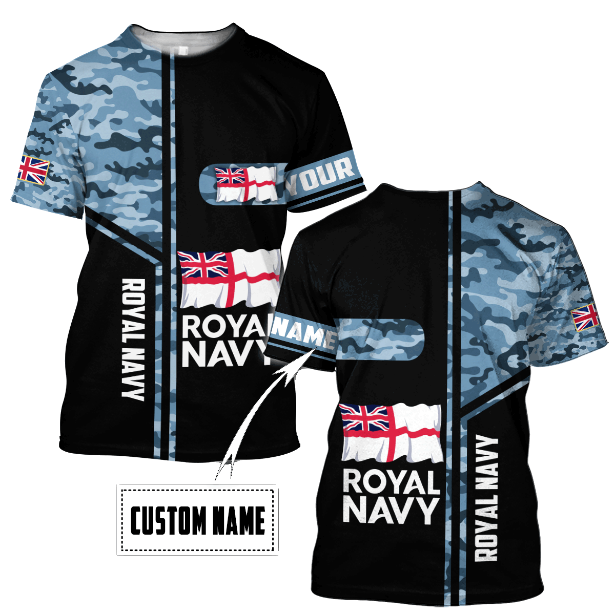Custom name British Navy Camo 3D Design print shirts