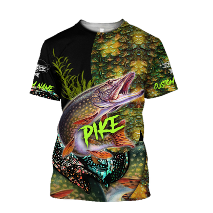 Custom name Northern Pike Fishing on skin 3D Design print shirts