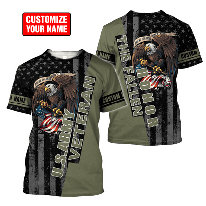 Custom name US Army Veteran Honor the fallen 3d printed shirts Proud Military