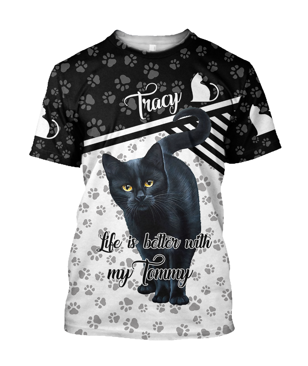 Customize Name Black Cat Hoodie For Men And Women