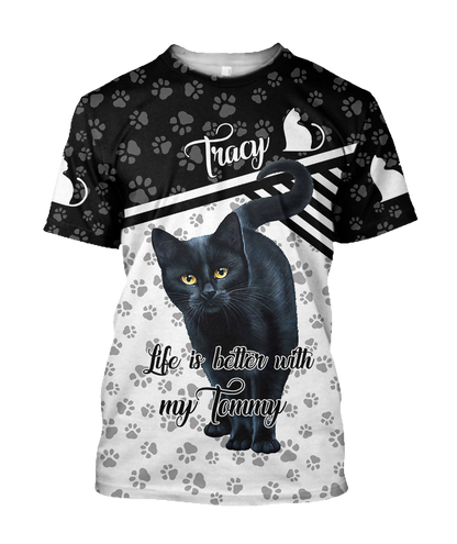 Customize Name Black Cat Hoodie For Men And Women