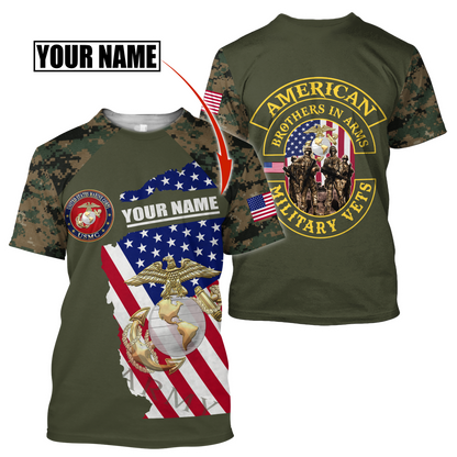 Custom name US Marine Corps Veteran Brothers in arms 3D print shirts Proud Military