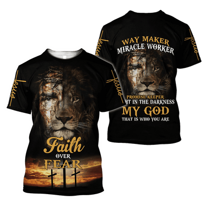 Jesus Christ Faith Over Fear 3D Printed Hoodie, T-Shirt for Men and Women