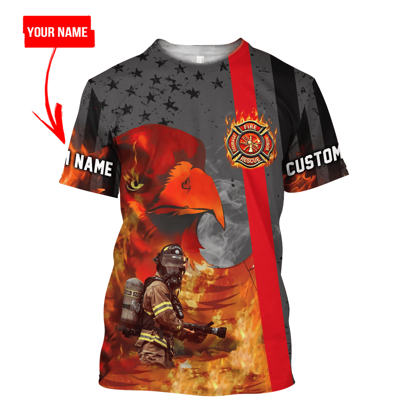 Customize Name Firefigher Combo T-Shirt And Board Short