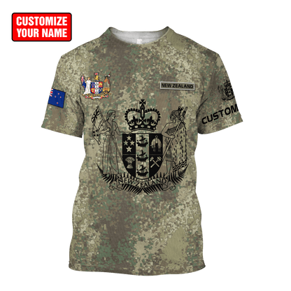 Custom Name New Zealand Aotearoa Coat Of Arm Army 3D All Over Printed Unisex Shirts
