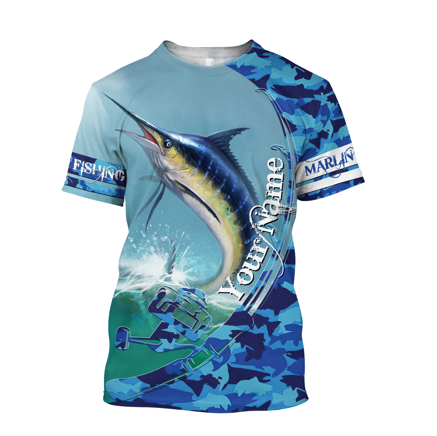 Custom name Marlin Fishing Camo 3D Design print shirts