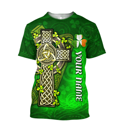 Premium Unisex Hoodie Custom Name Irish St.Patrick  Celtic Cross And The Irish Harp ML