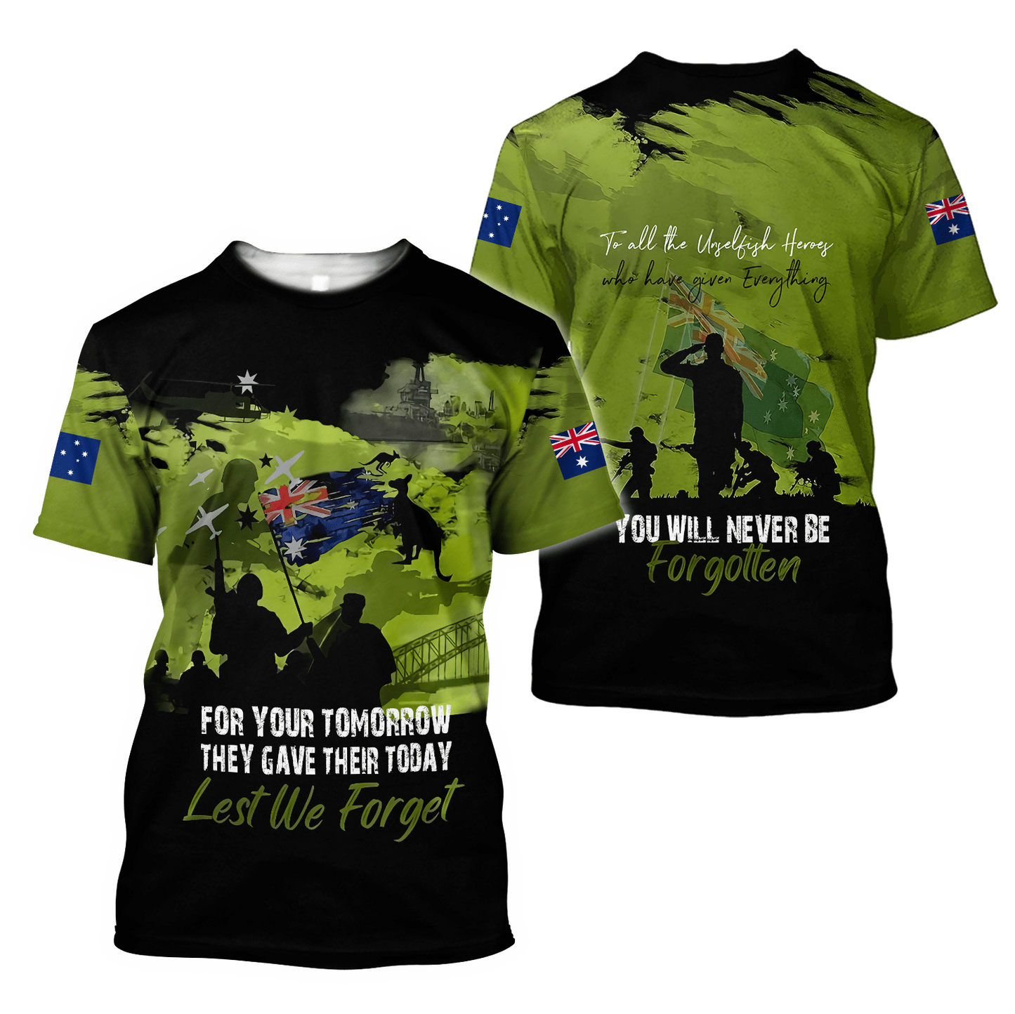 Premium Unisex Hoodie Green Lest We Forget Anzac Day ML