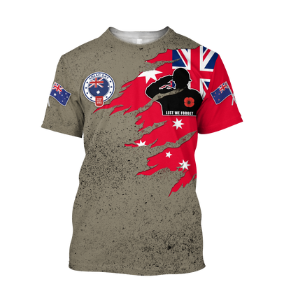 Tmarc Tee Anzac day remembrance Kiwi and Australia uniforms 3D print shirt