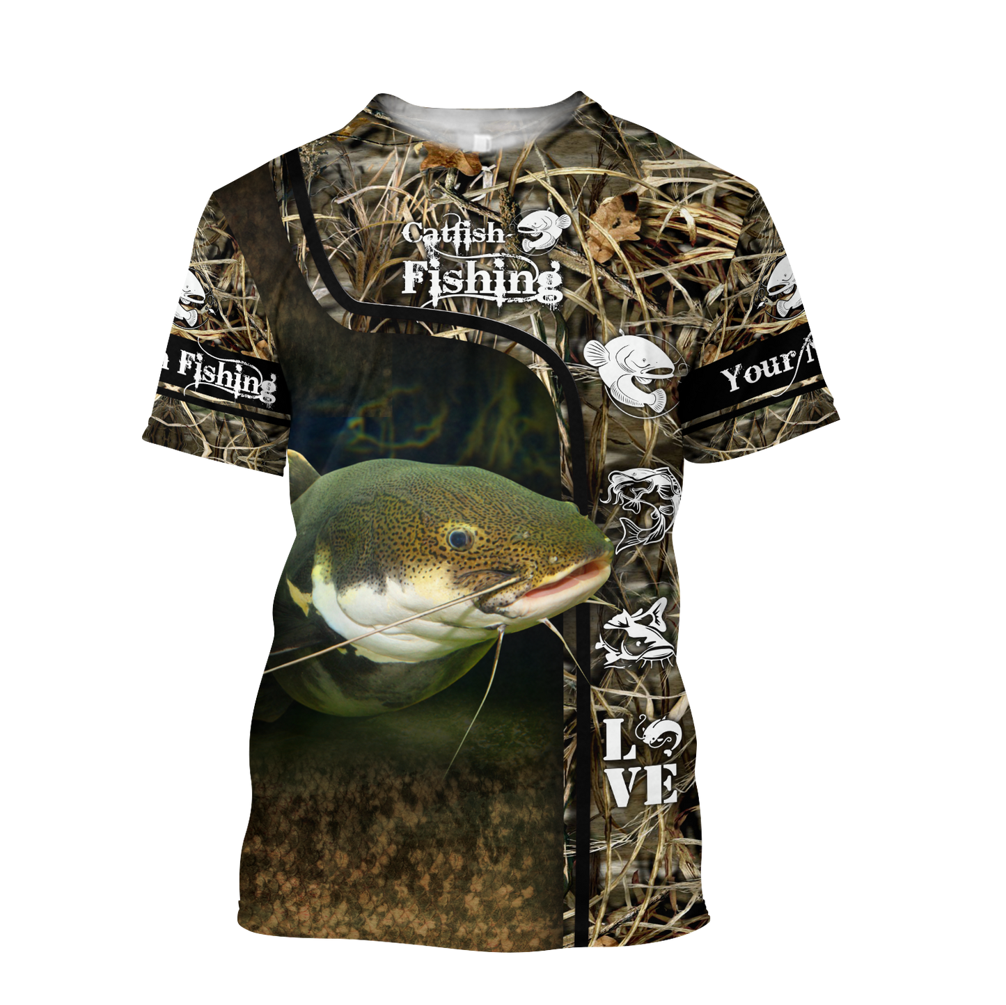 Custom name Catfish Fishing water camo 3D print shirts