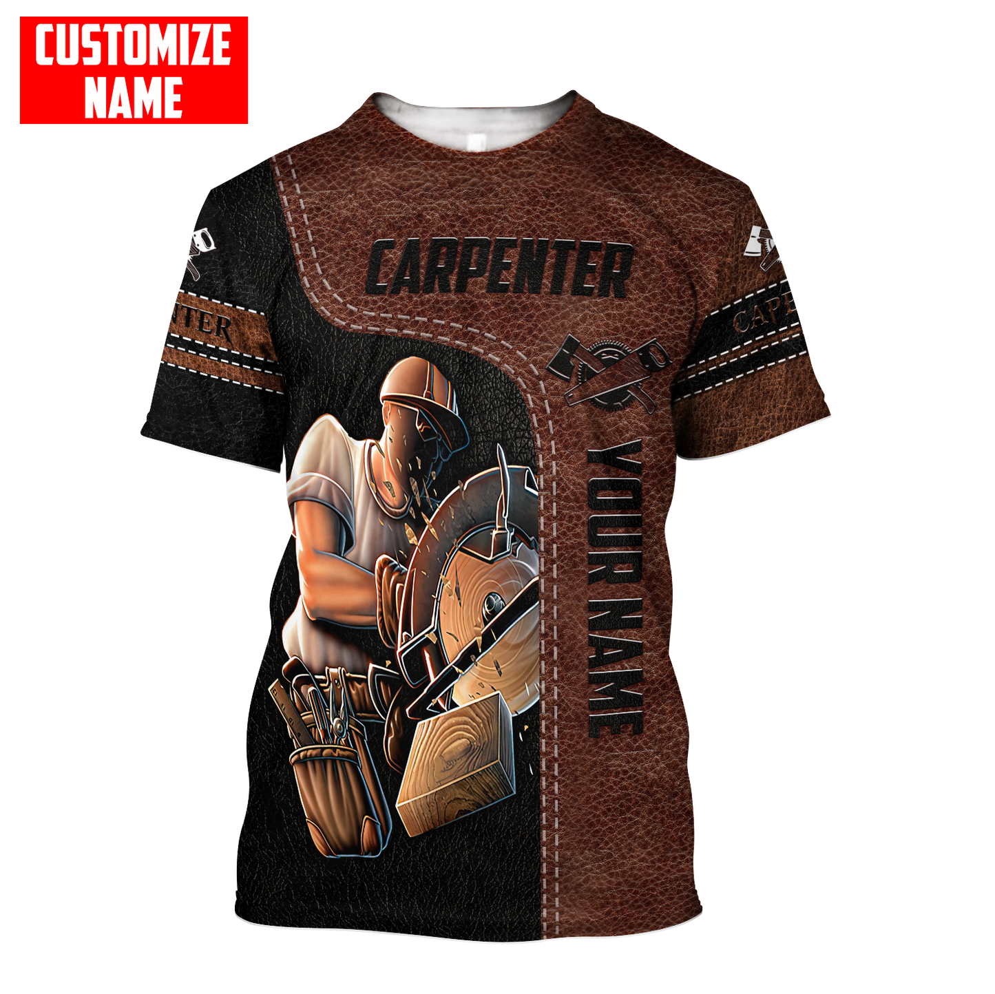 Personalized Name Carpenter 3D All Over Printed Unisex Shirts Leather Texture