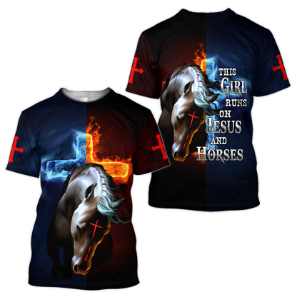 Horse And Jesus 3D All Over Printed Shirts For Men And Women