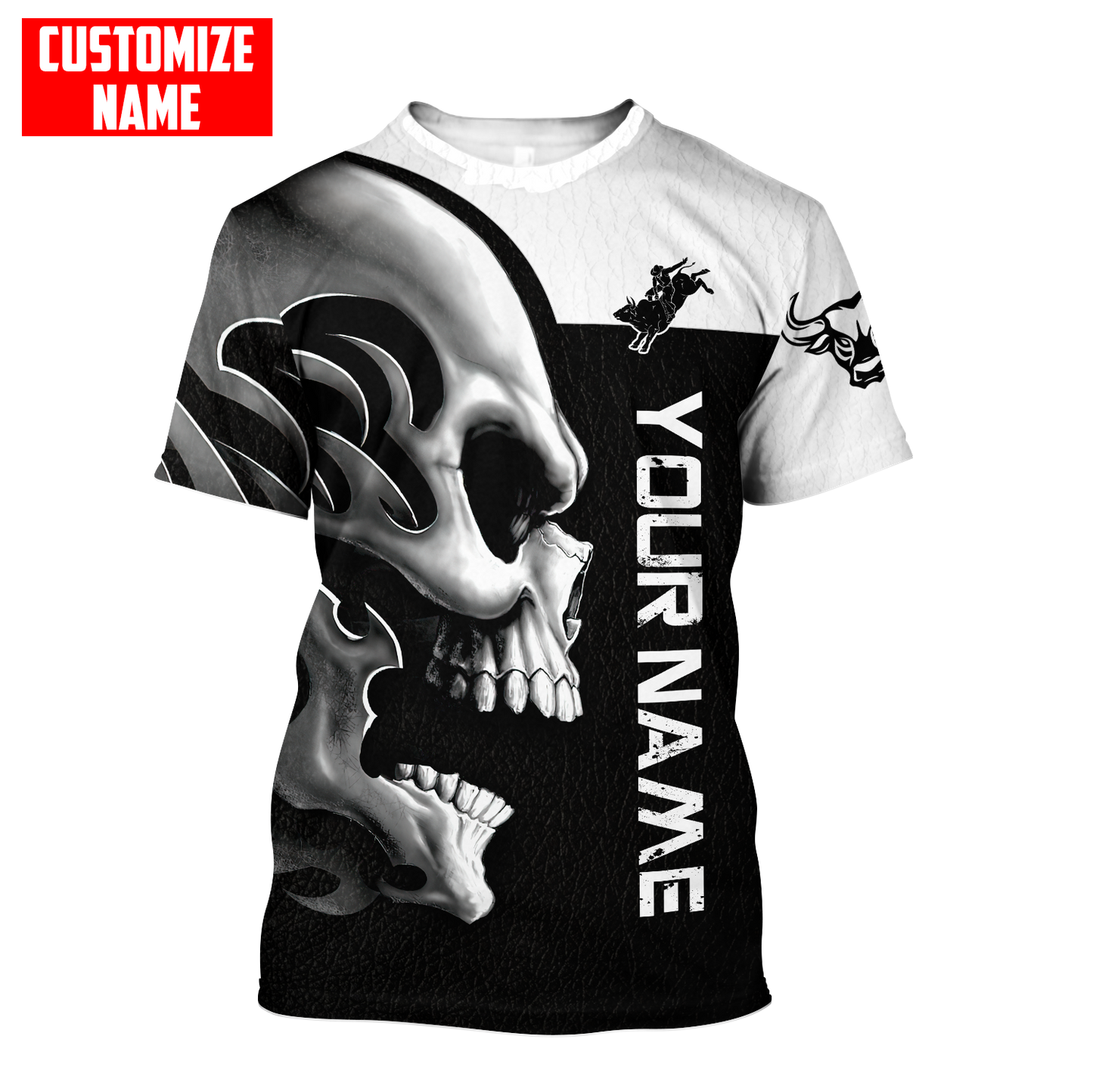 Personalized Name Rodeo Skull 3D All Over Printed Unisex Shirts Bull Riding