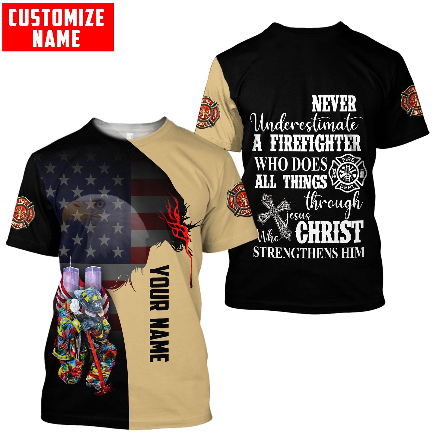 Customize Name Firefighter 3D All Over Printed Unisex Shirts