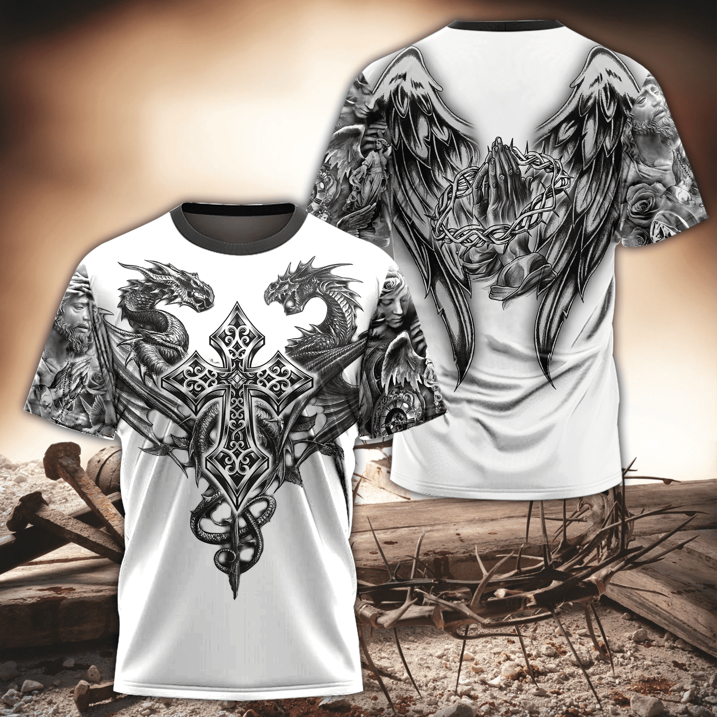 Jesus Christ Cross and Dragons 3D Printed Hoodie, T-Shirt for Men and Women