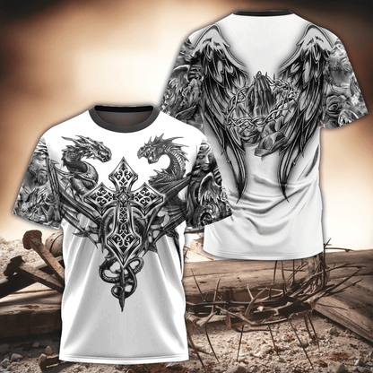 Jesus Christ Cross and Dragons 3D Printed Hoodie, T-Shirt for Men and Women