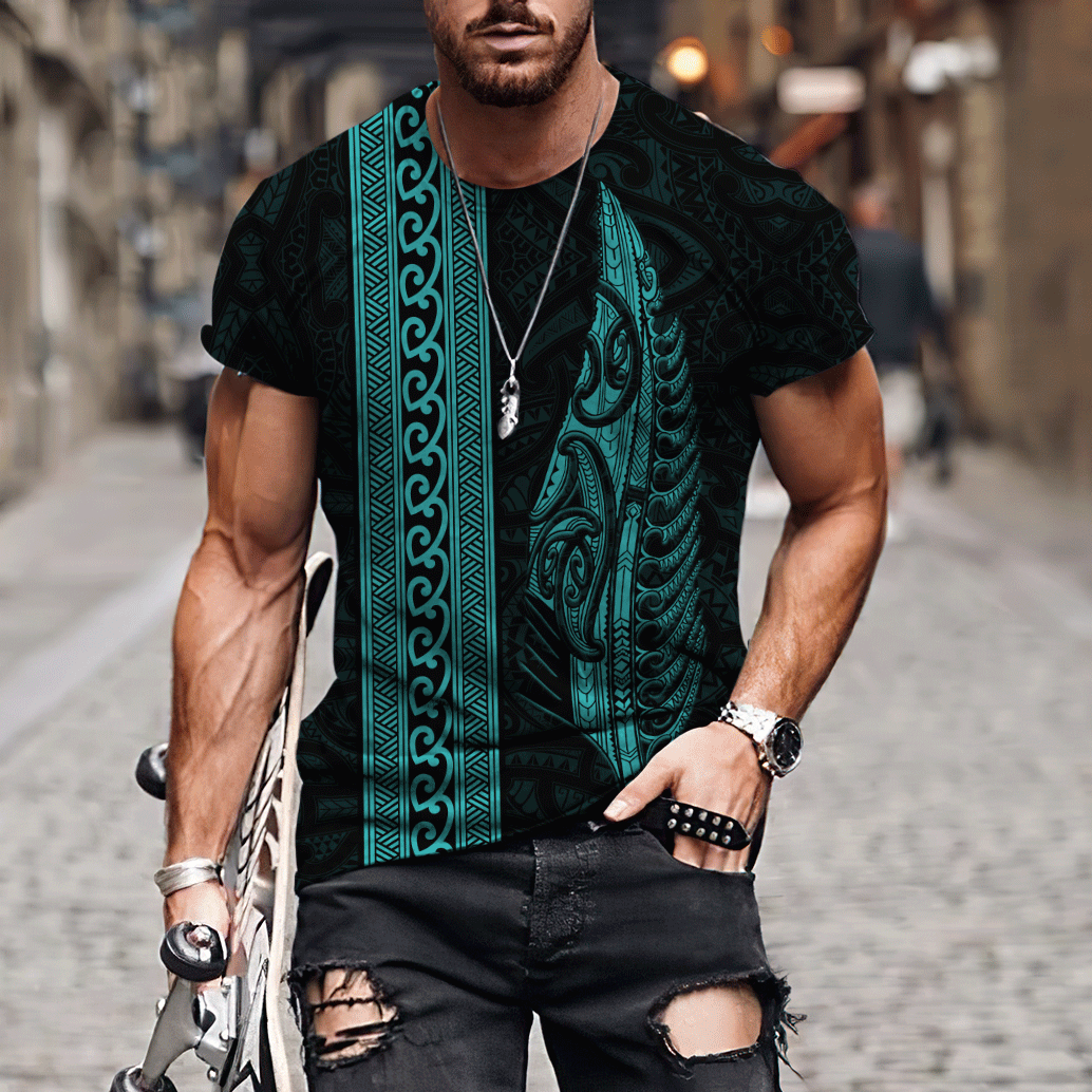 Maori Silver Fern Turquoise 3D Printed Unisex Shirts