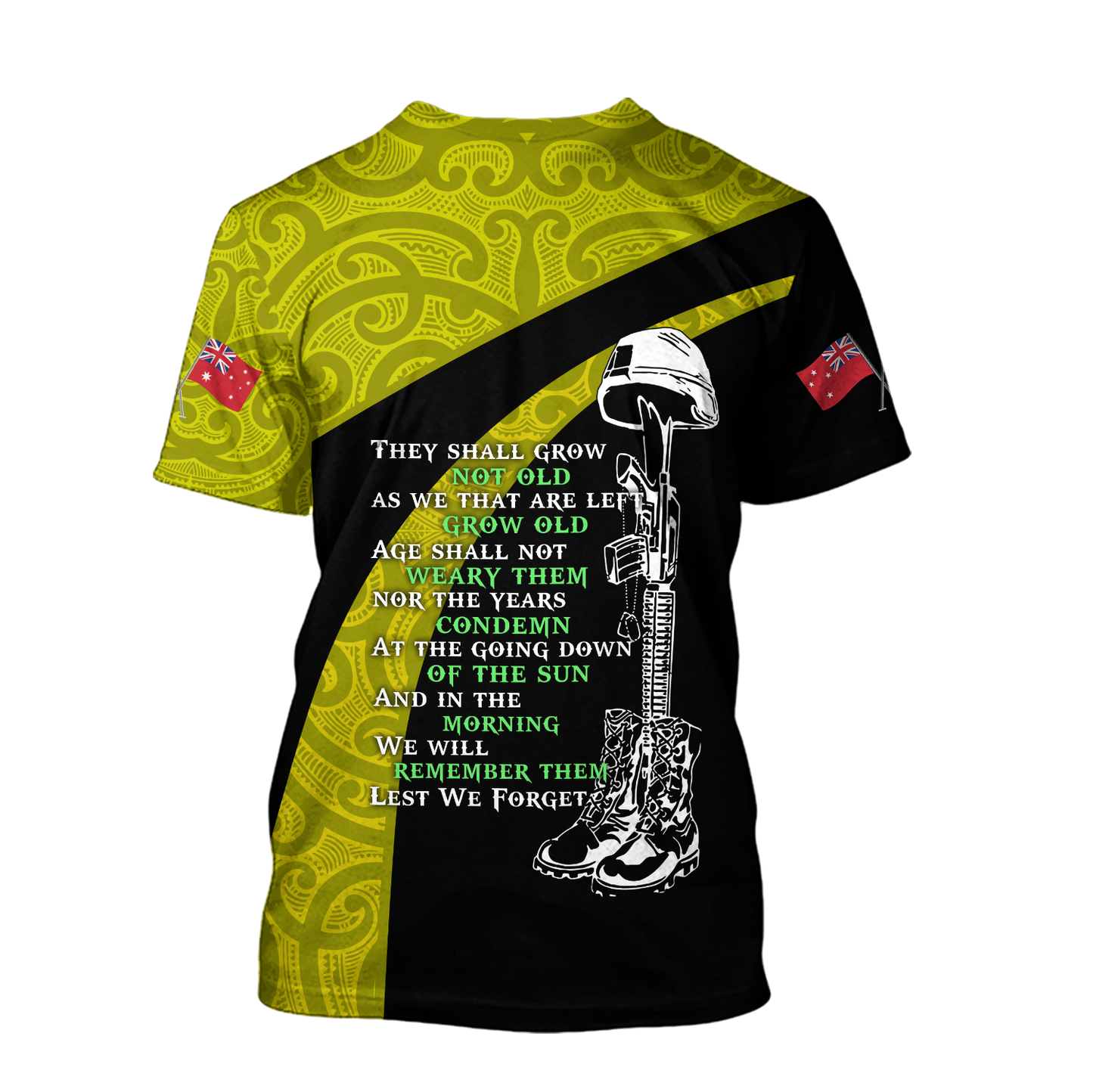 Tmarc Tee Anzac day the ode fern-wattle Australia and Kiwi yellow 3D print shirt