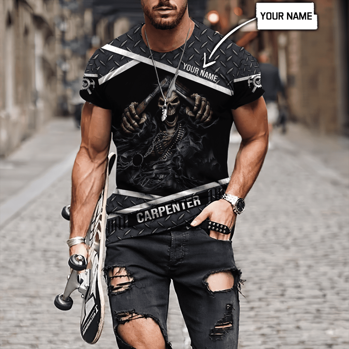 Personalized Name Carpenter 3D All Over Printed Unisex Shirts Metal Skull
