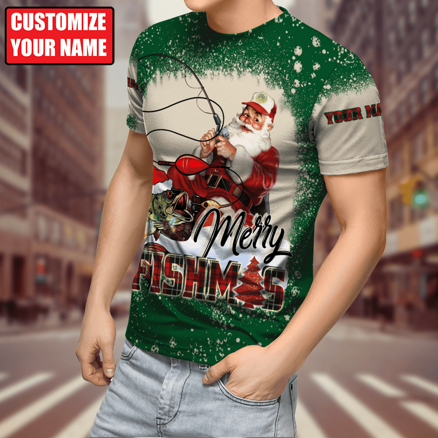 Customized Name Merry Fishmas 3D All Over Printed Unisex Shirts