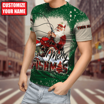Customized Name Merry Fishmas 3D All Over Printed Unisex Shirts