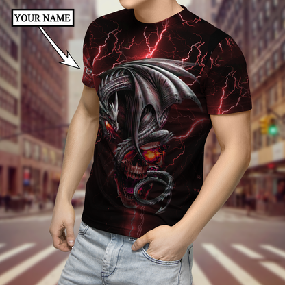 Dragon Skull Red 3D Shirt For Men And Women Custom Name