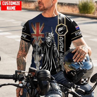 Fishing Skull Reaper Australian Flag Custom name fishing shirt for men and women