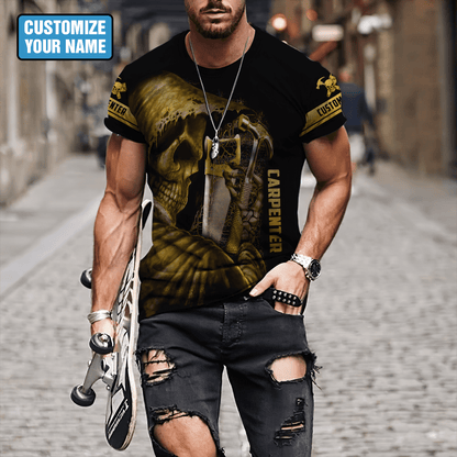 Personalized Name Carpenter 3D All Over Printed Unisex Shirts Golden Skull