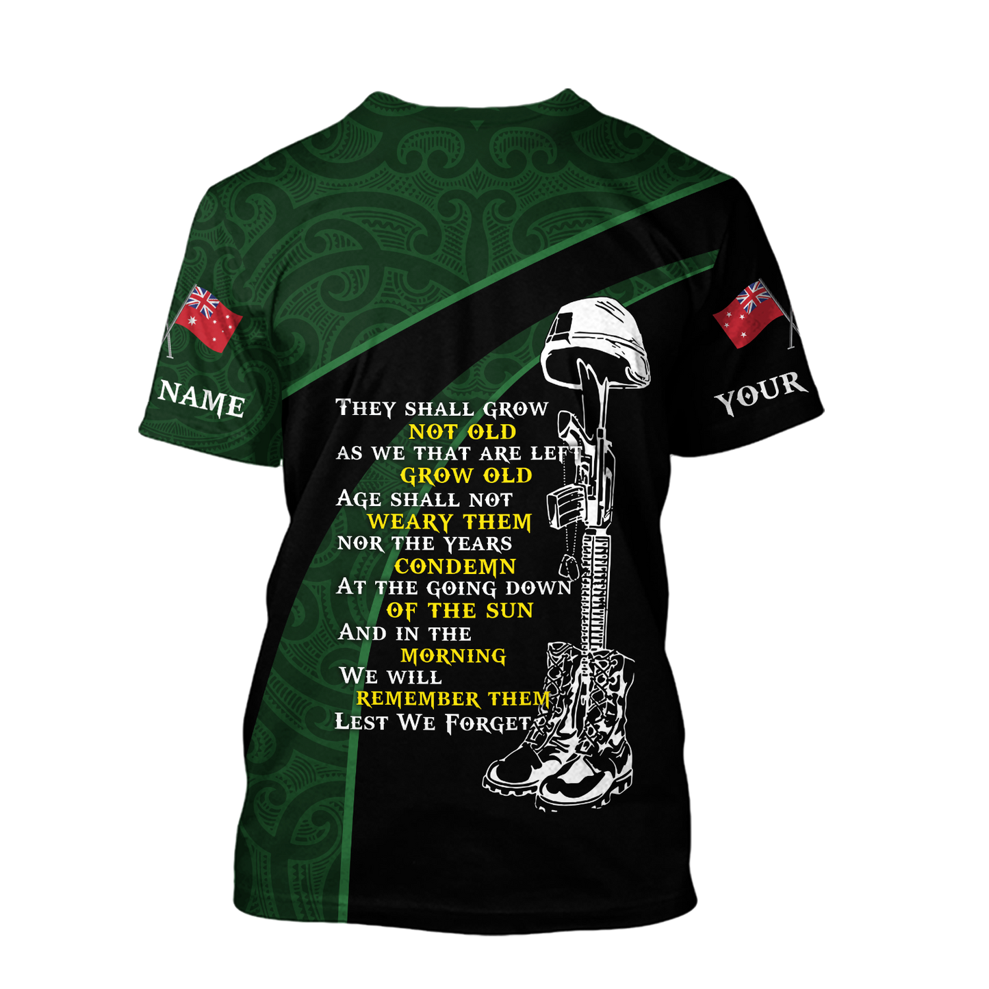 Tmarc Tee Anzac day custom name the ode Australia and Kiwi 3D print shirt