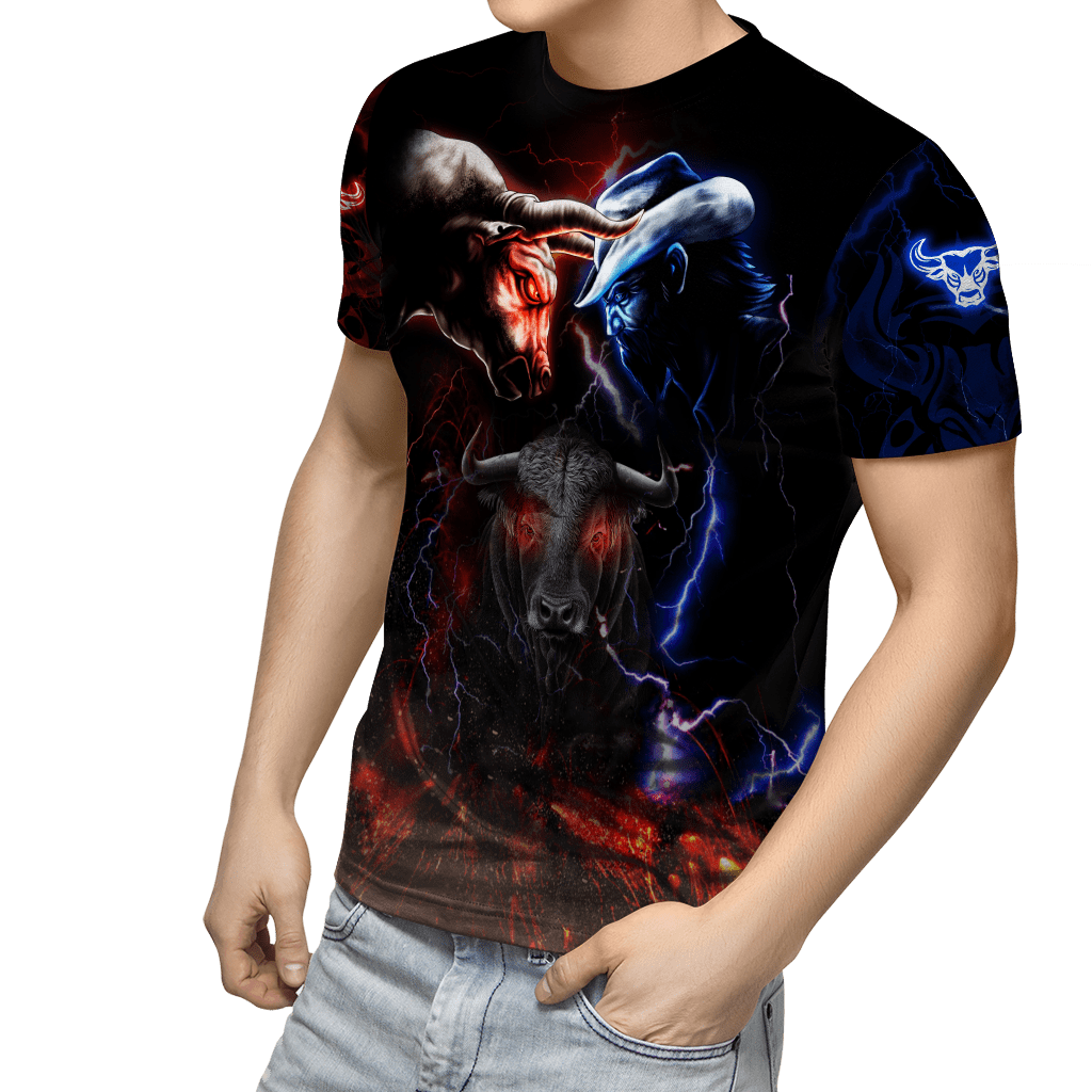 Tmarc Tee Bull Riding Red Blue Fight 3D All Over Printed Unisex Shirts