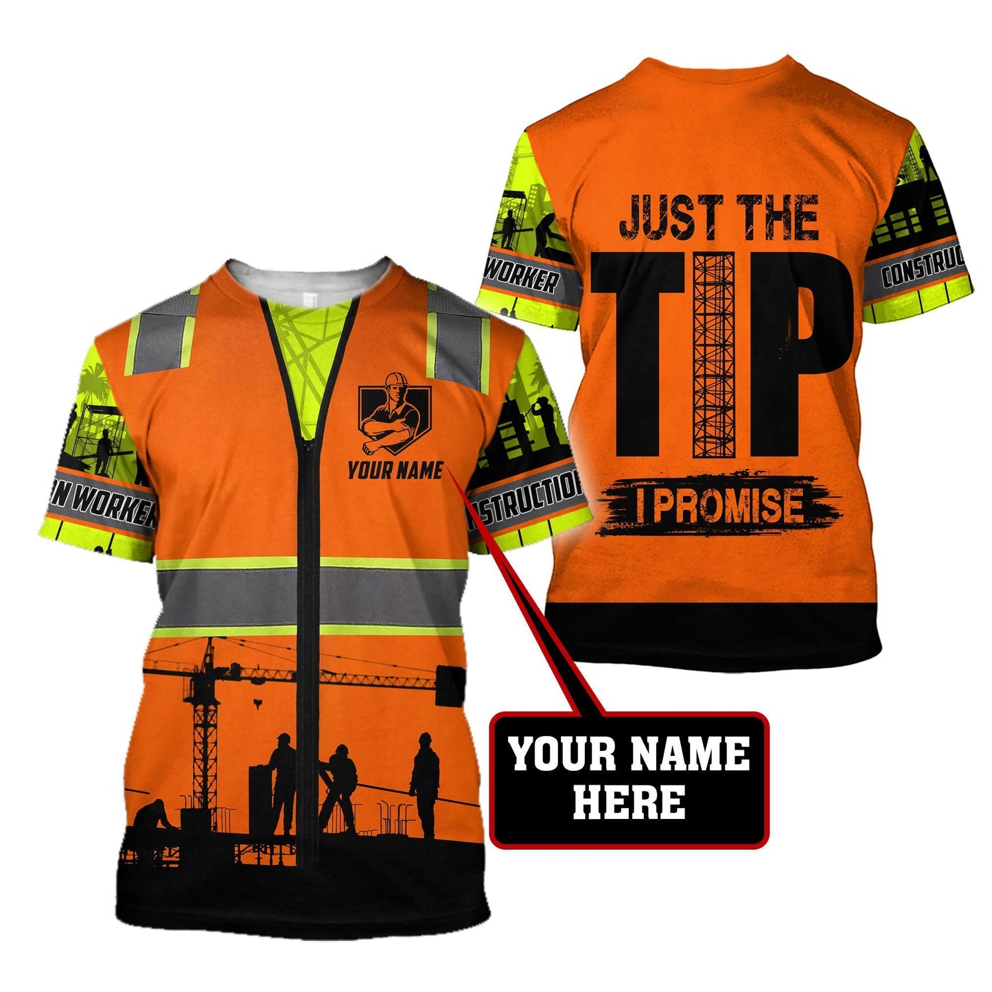 Construction Worker Safety Just a Tip I Promise Custom name 3D Printed Shirts